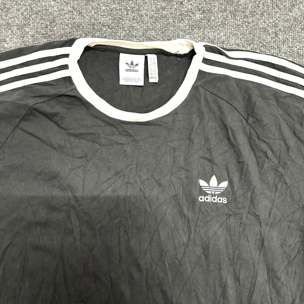 Adidas T-Shirt Mens Size 2XL Black White Ringer Trefoil 3 Stripe Athletic Cotton - Picture 2 of 7